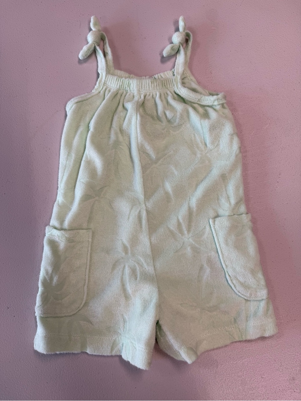 Old Navy Light Mint Terry Romper with Knotted Straps